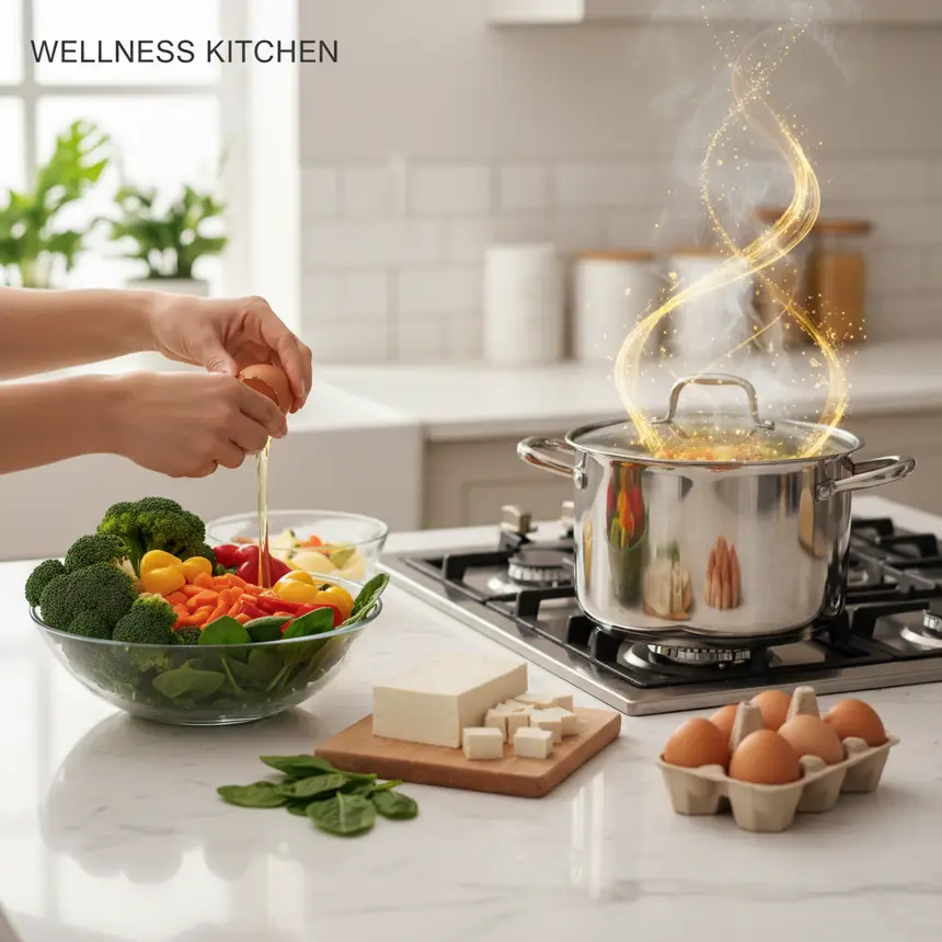 Healthy ingredients and vegetable soup