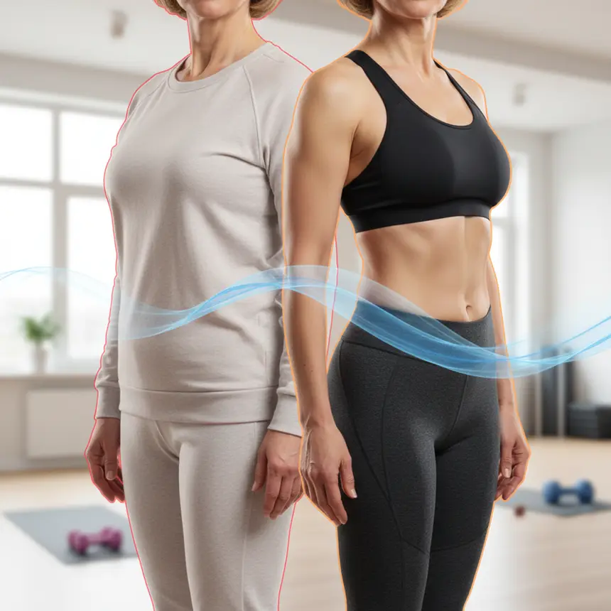 Middle-aged woman body transformation