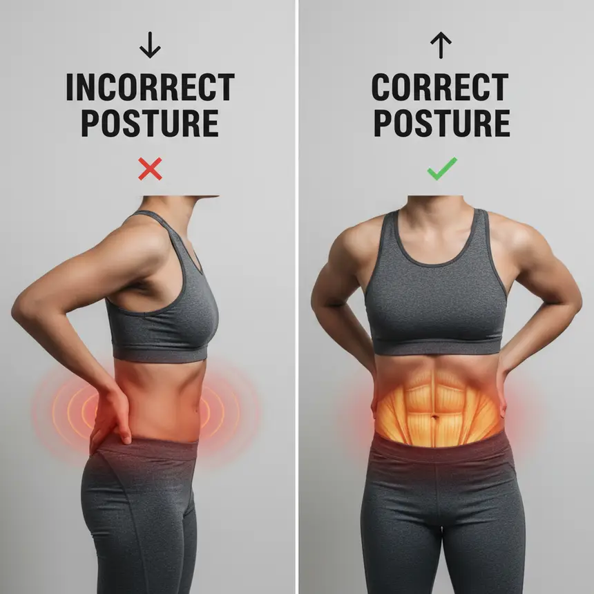 Correct exercise posture, core muscle activation