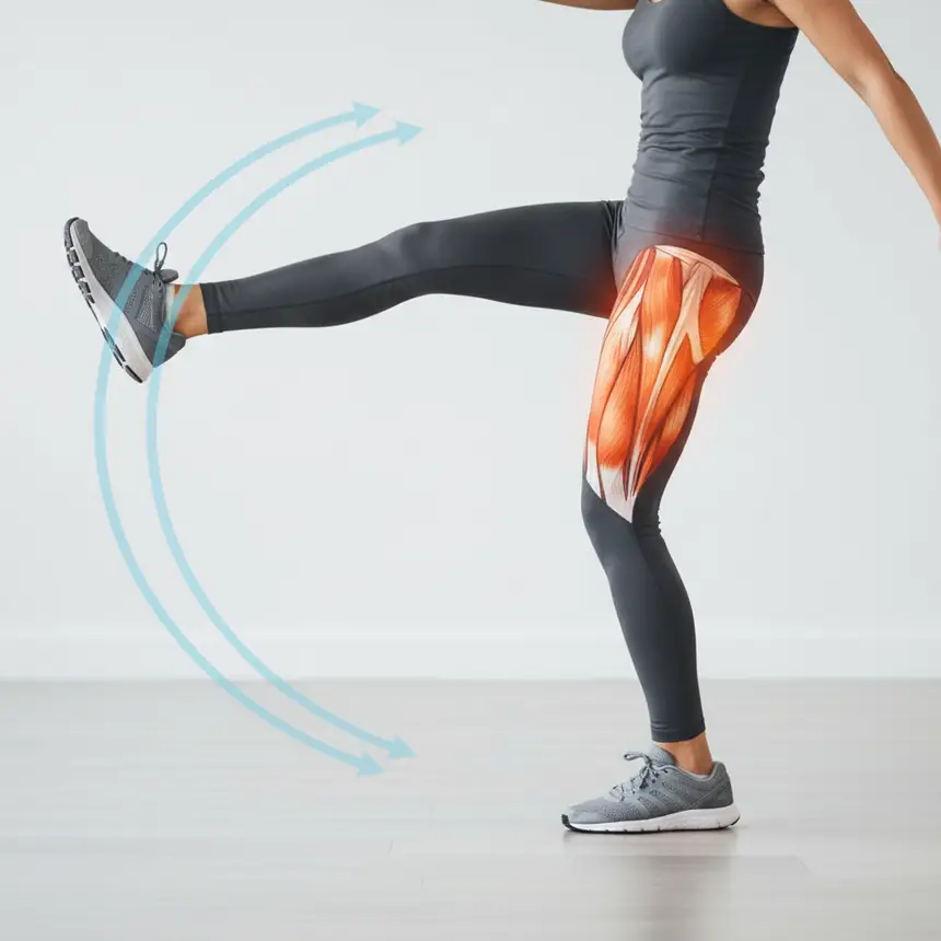 Dynamic stretching leg swing.