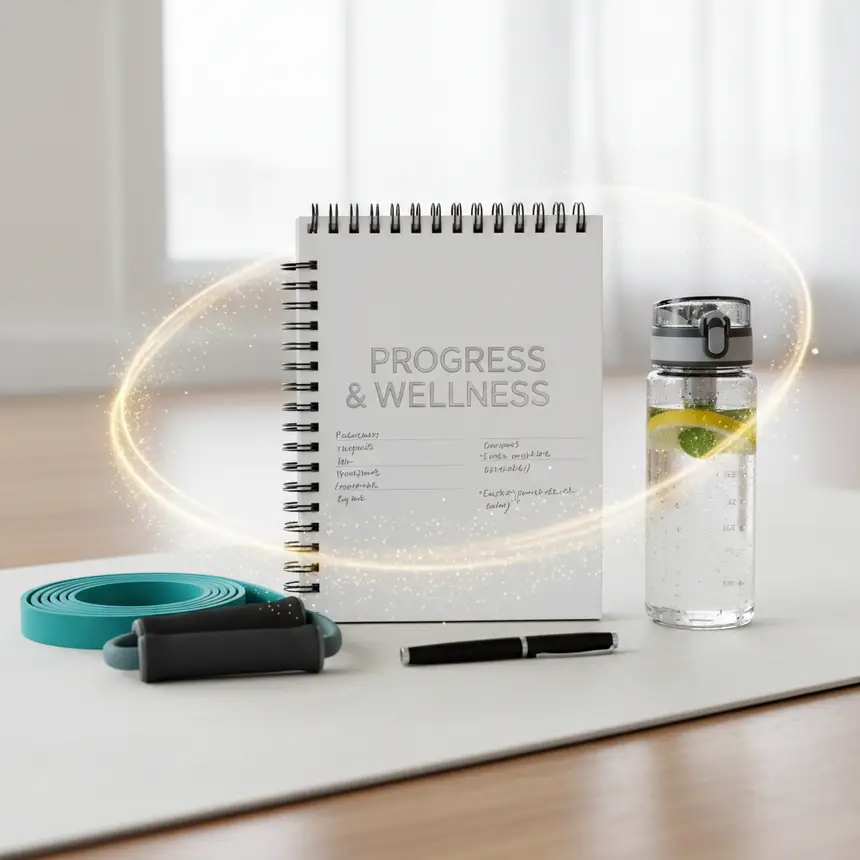 Fitness journal and resistance band for tracking progress