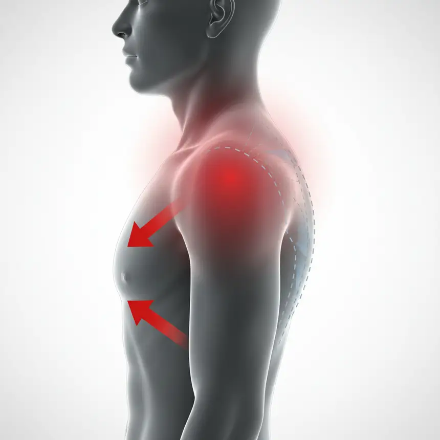 Causes of rounded shoulders, muscle imbalance diagram