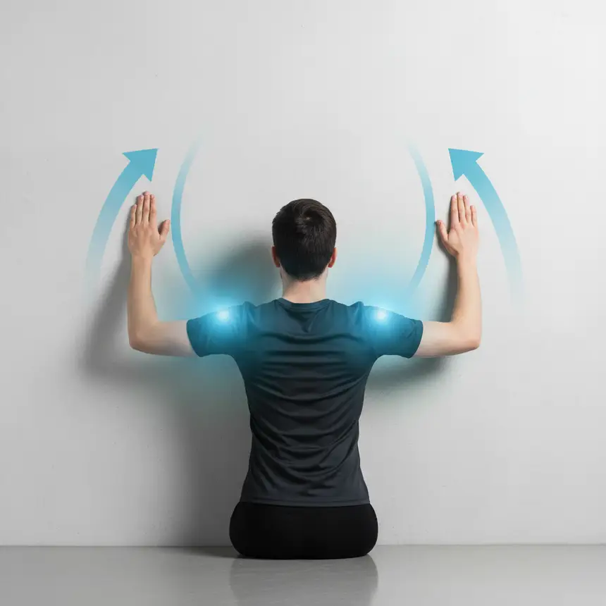 Wall angel exercise guide, shoulder mobility improvement