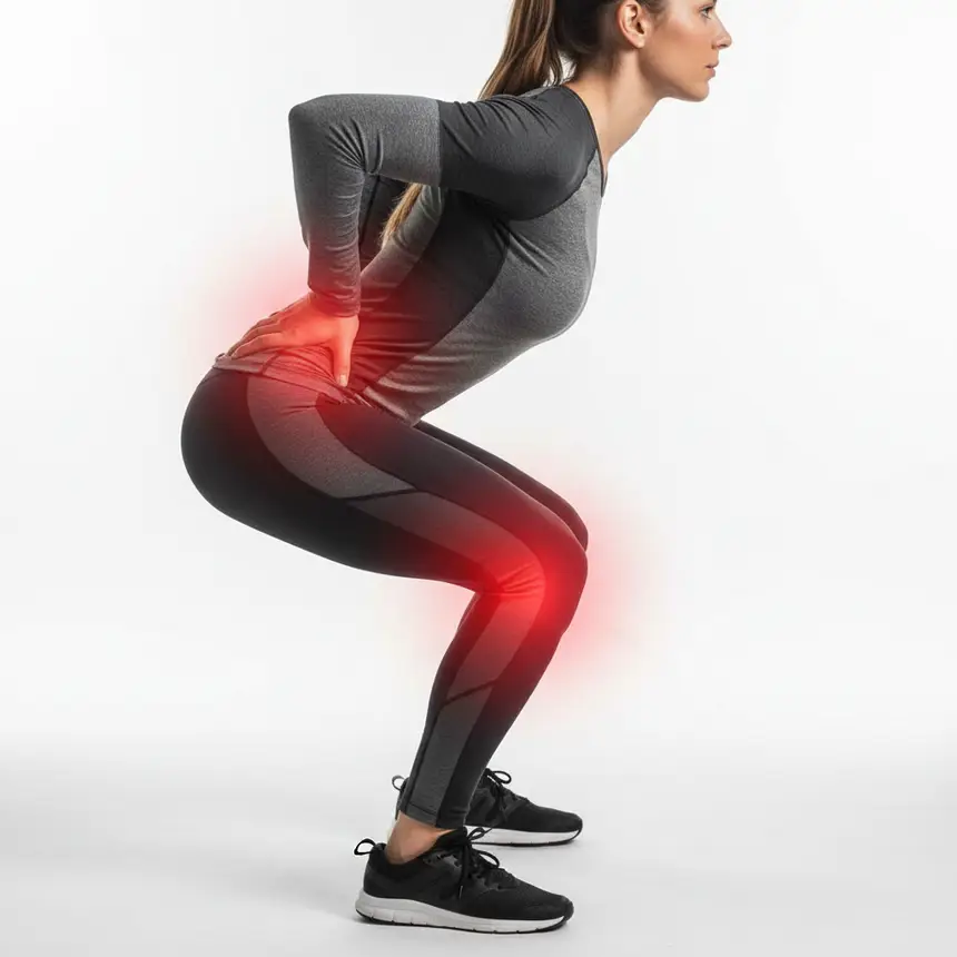 Incorrect squat form causing strain