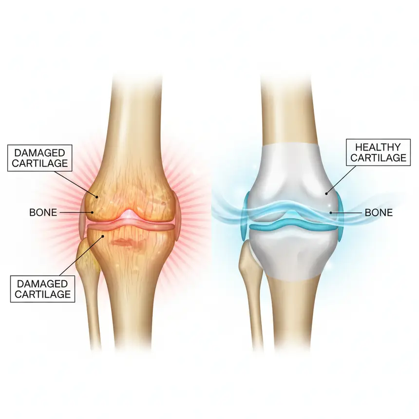 Knee joint health, cartilage damage, pain causes