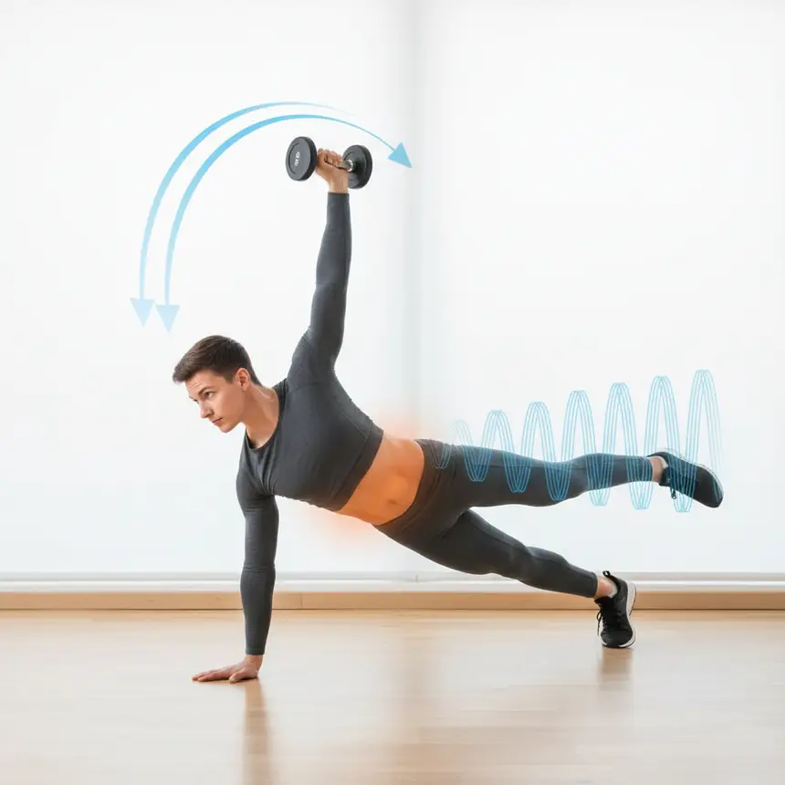 Shoulder press hip exercise plank