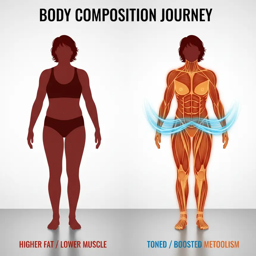 Body composition change with fat loss and muscle gain